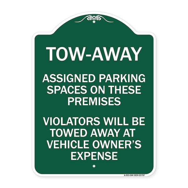 Signmission Tow Zone Assigned Parking Spaces on These Premises Violators Will Be Towed Away at Ve, GW-1824-22797 A-DES-GW-1824-22797 - main